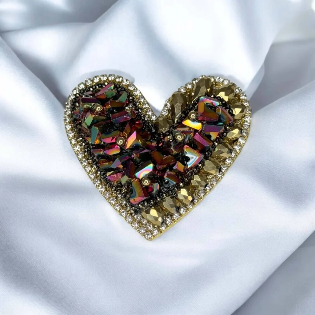 Broche Fantaisie Fleur Marguerite - Métal Vieilli, Coeur Strass Et Ambre, Fermoir Sécurité