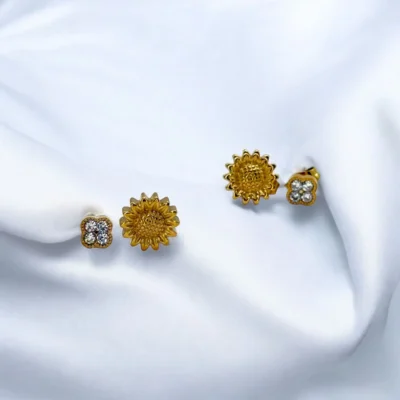 Boucle doreille set-puces trefle soleil