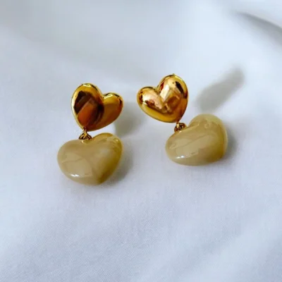 Boucles d'oreilles Double Cœur Taupe
