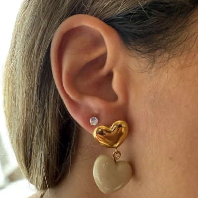 Boucles oreilles double cœur taupe