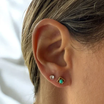 Boucles oreilles mini trefle azur