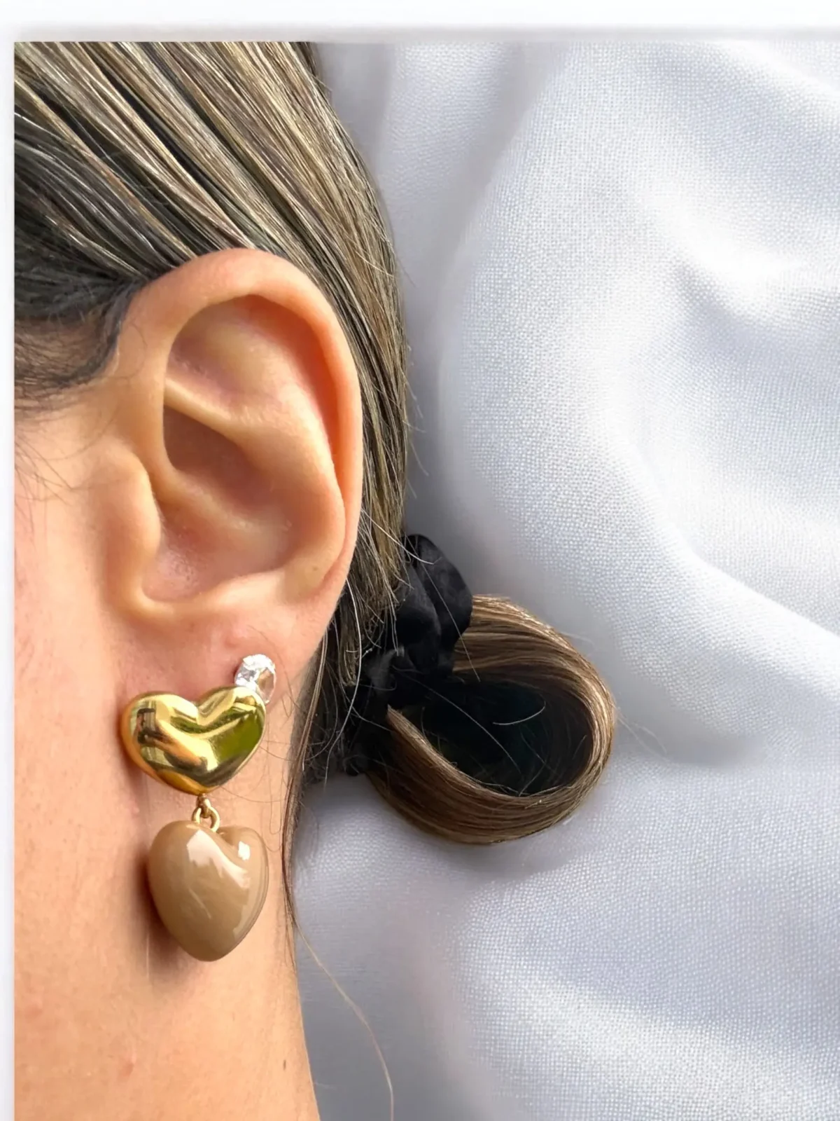 Boucles d'oreilles Double Cœur Marron
