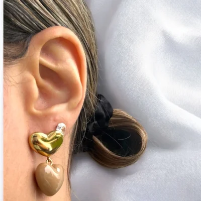 Boucles d'oreilles Double Cœur Marron