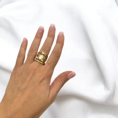 Bague Torsadée Pierre Blanche