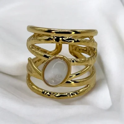 Bague Torsadée Pierre Blanche