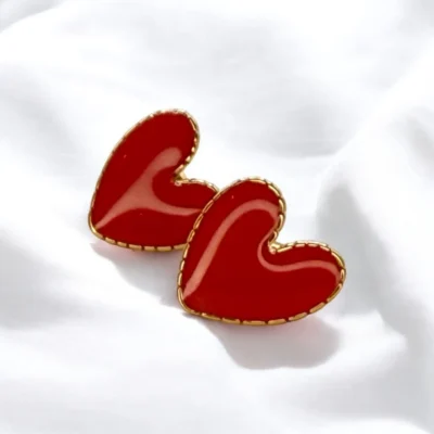 Boucles d'oreilles Cœur Rouge Doré