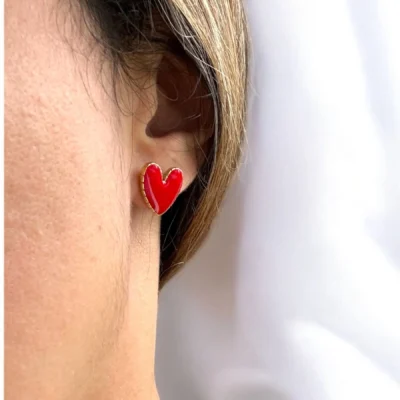 Boucles d'oreilles Cœur Rouge Doré