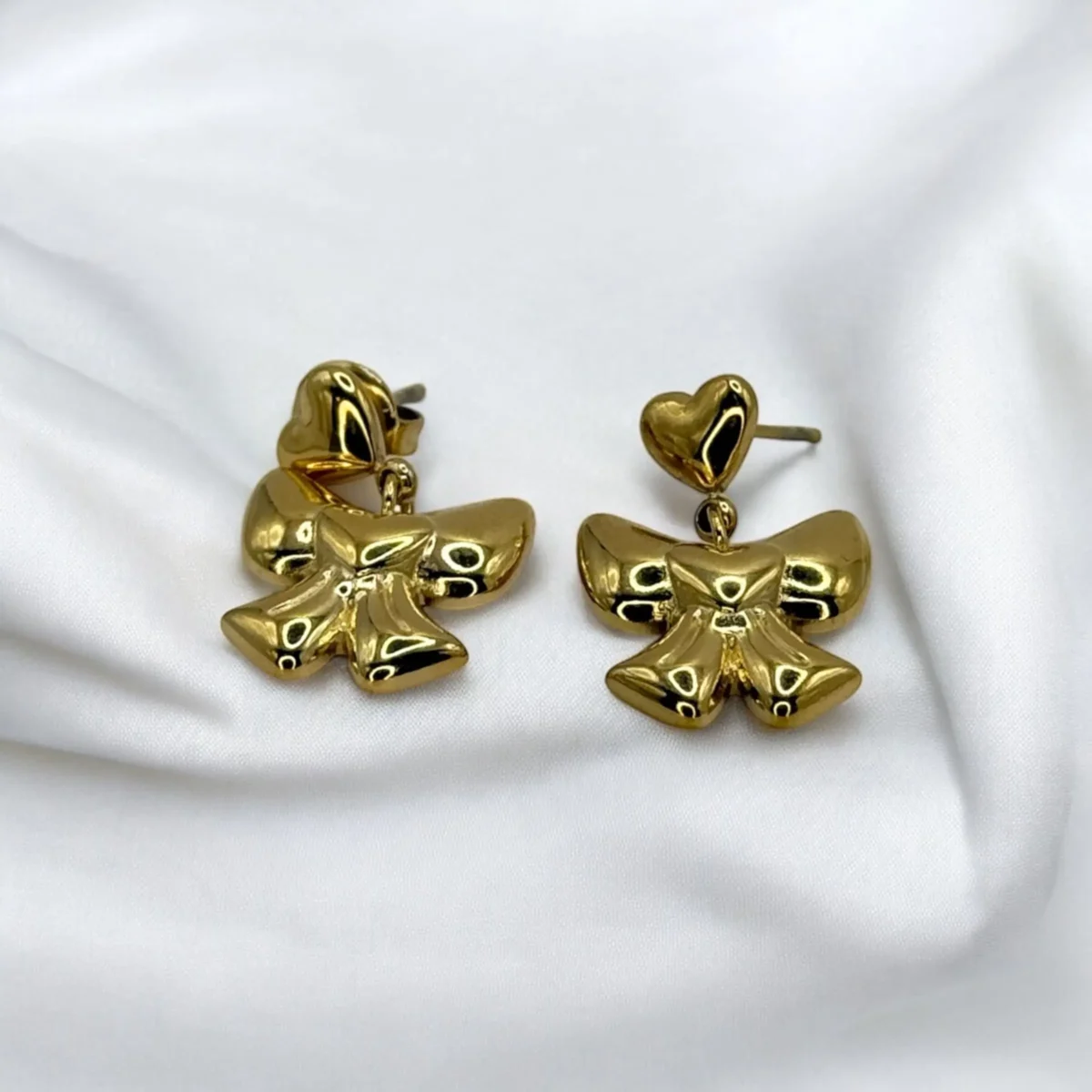 Boucles d'oreilles Nœud Doré Cœur