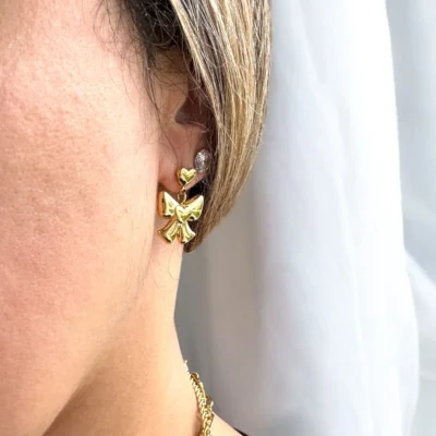 Boucles d'oreilles Nœud Doré Cœur