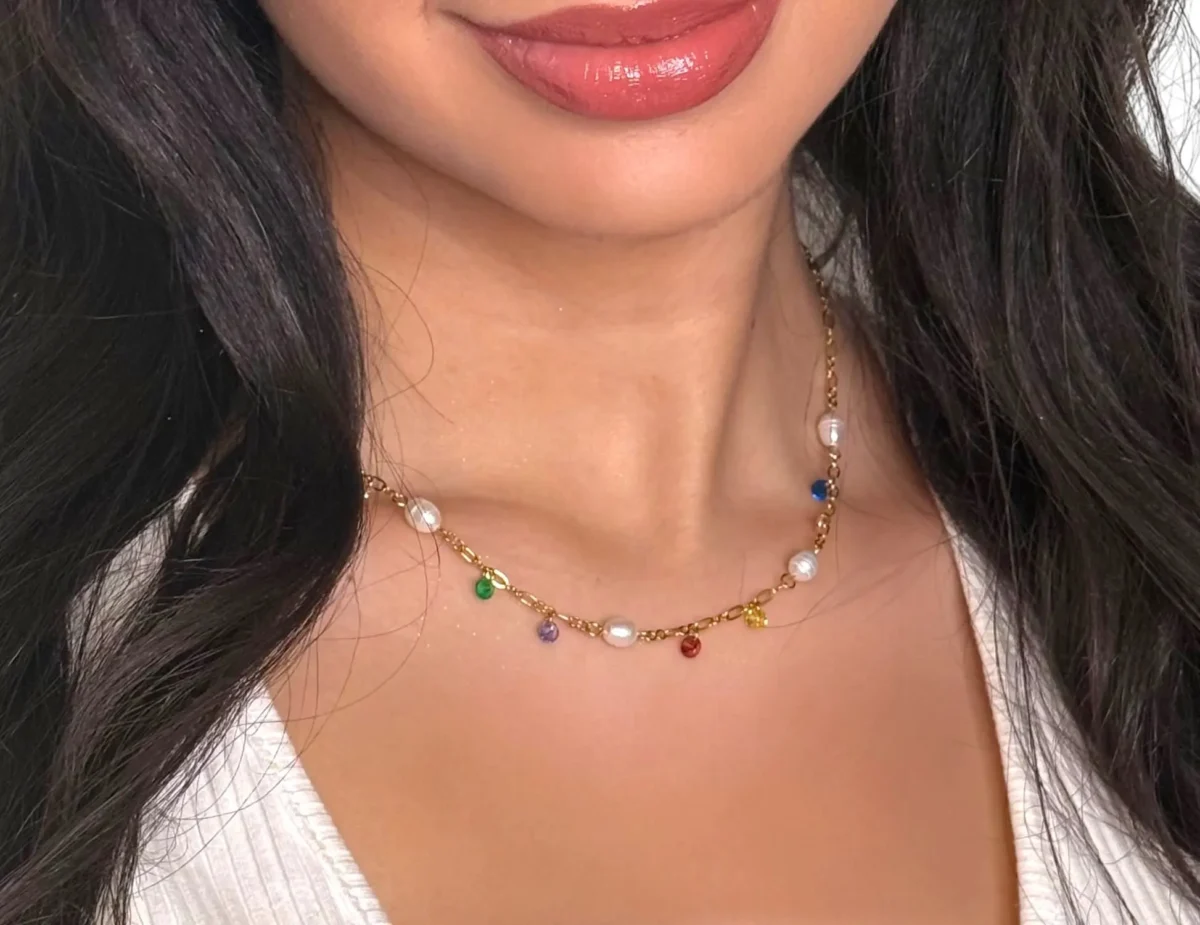 a close up of a woman's neck