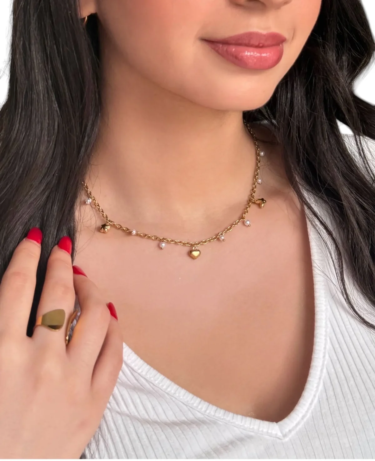 Collier Perles Blanches Pendantes