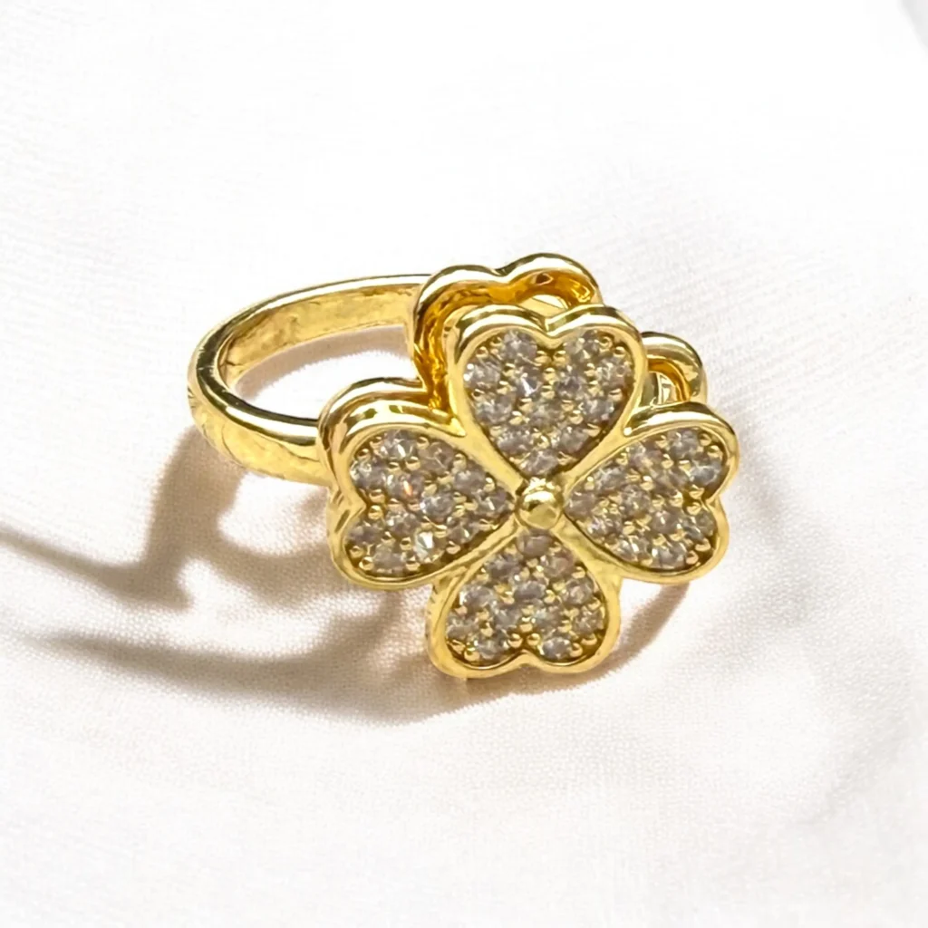 Bague anti stress femme trèfle quatre feuilles en acier inoxydable doré