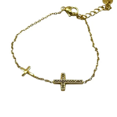 Bracelet Doré Croix Strass
