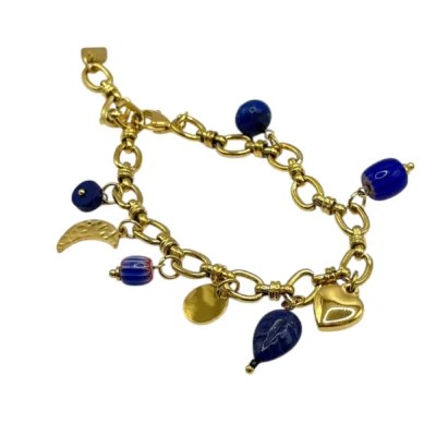 Bracelet breloques coeur perles bleu marine