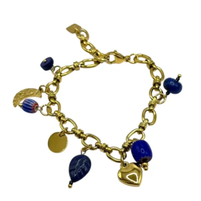 Bracelet breloques coeur perles bleu marine