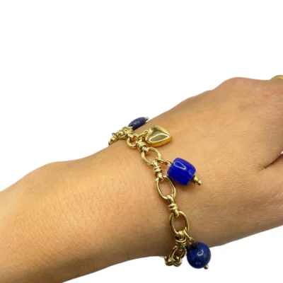 Bracelet breloques coeur perles bleu marine