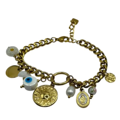 Bracelet charms soleil-œil bleu perle