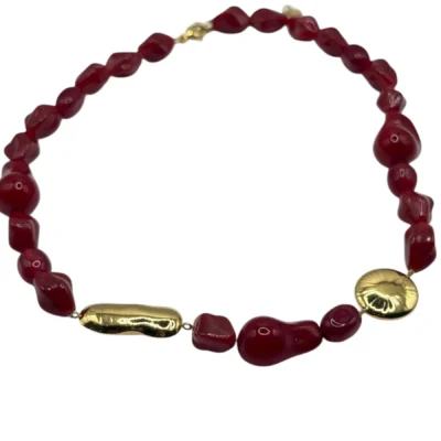 Collier Pierre Rouge Doré