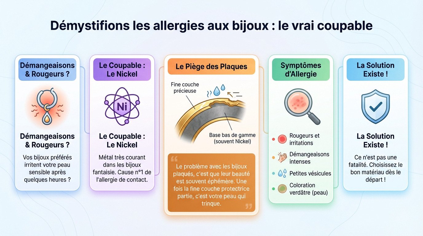 Femme touchant son oreille irritée par une boucle d'oreille fantaisie contenant du nickel