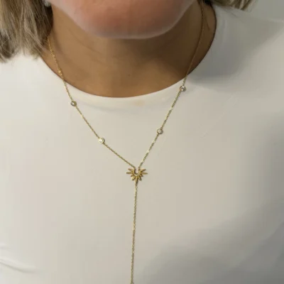 Collier Pendentif Soleil et Pierres Doré Femme – Bijou en Acier Inoxydable