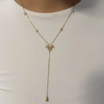 Collier Pendentif Soleil et Pierres Doré Femme – Bijou en Acier Inoxydable