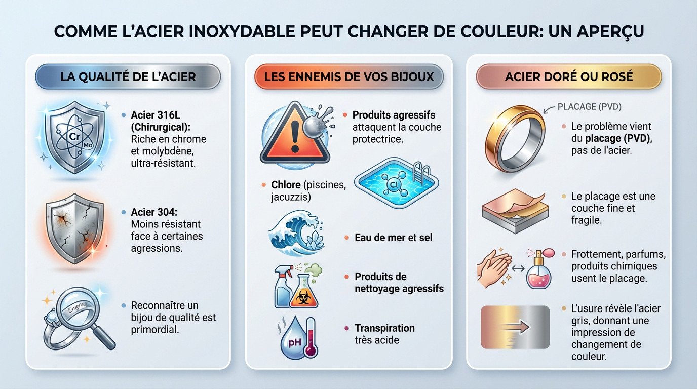 Bague en acier inoxydable ternie par l'oxydation et les produits chimiques