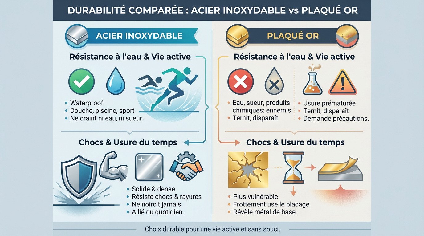 Comparaison de l'usure entre une bague en acier inoxydable et une bague en plaqué or après utilisation quotidienne