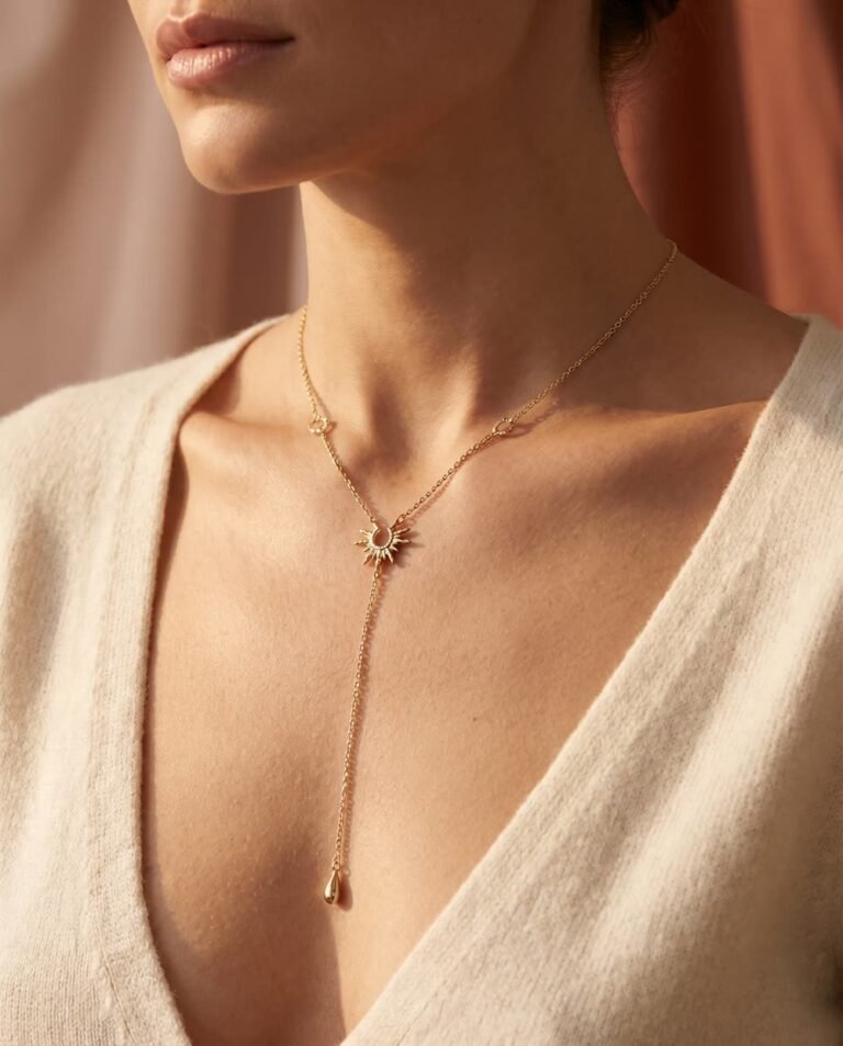 Femme portant plusieurs colliers superposés en acier inoxydable