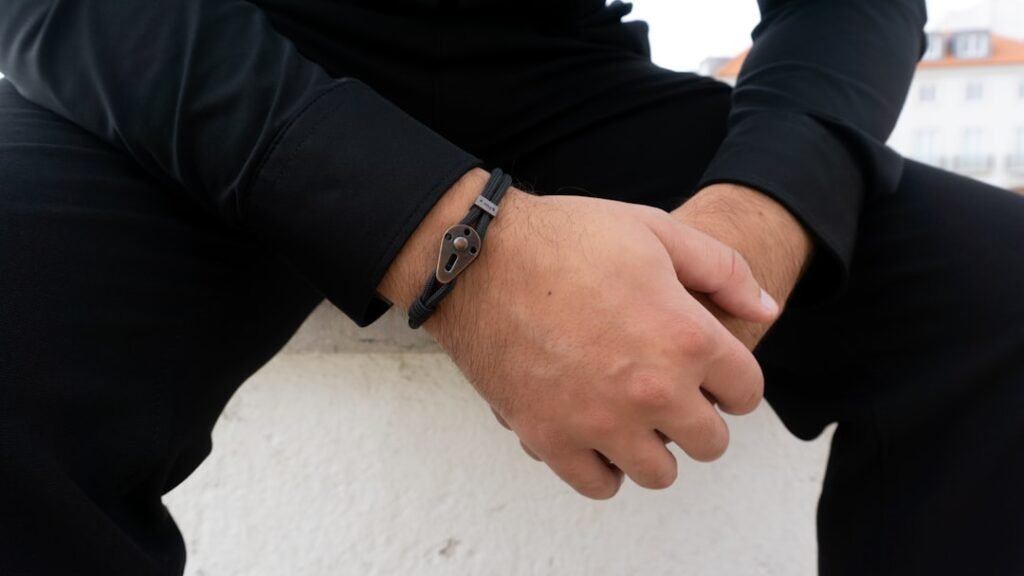 leather and steel bracelet