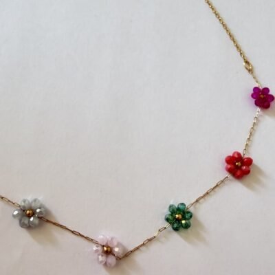 Chaîne dorée et fermoir mousqueton du collier fleurs multicolores en acier inoxydable