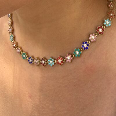 Collier Ras du Cou Fleurs Multicolores