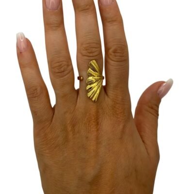 Bague Ouverte Éventail Doré en Acier Inoxydable