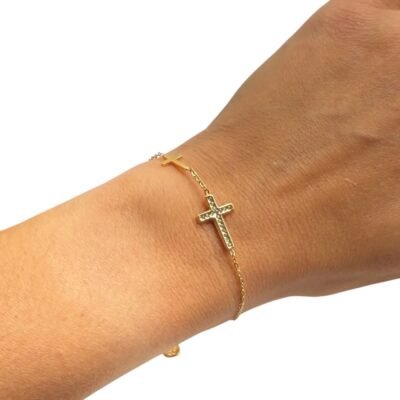 Bracelet Croix Doré Strass