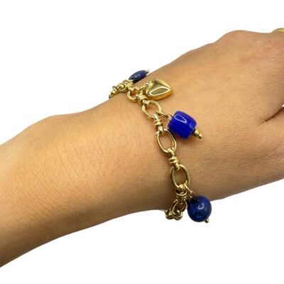 Bracelet Breloques Cœur Perles Bleu Marine