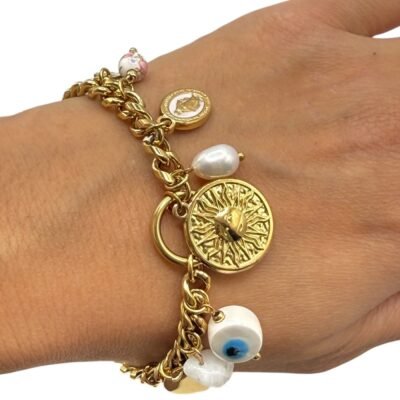 Bracelet Charms Soleil Œil Bleu Perle