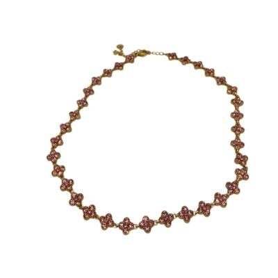 Collier Fleurs de Cerisier Strass Rose Doré