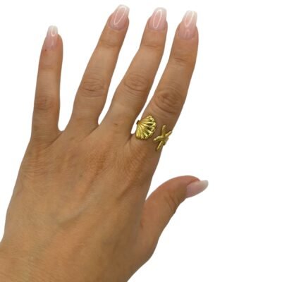Laiton, Argent ou Acier Inoxydable : Lequel Ternit Vraiment ? 6 Bague Ouverte Coquillage & Étoile de Mer Dorée