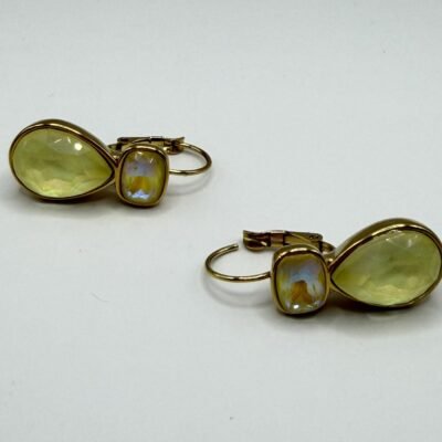 Boucles d'oreilles dormeuses cristal jaune citron, acier inoxydable doré