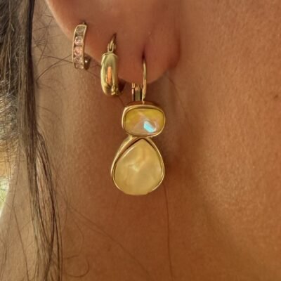 Boucle d'oreille dormeuse cristal jaune portée au lobe