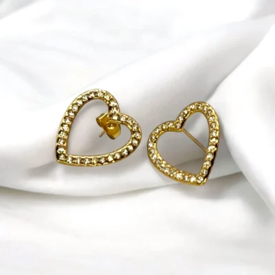 Boucles d'Oreilles Cœur Doré Strass