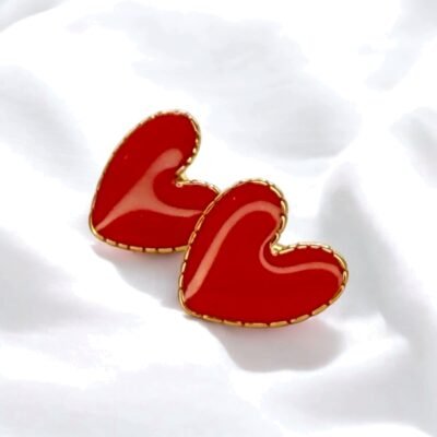 Boucles d'Oreilles Cœur Rouge Doré