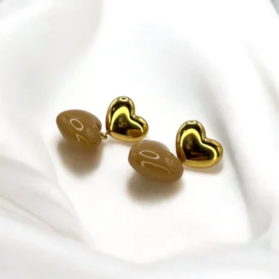 Boucles d'Oreilles Double Cœur Marron