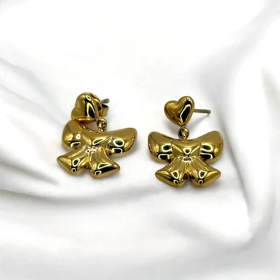 Boucles d'Oreilles Nœud Doré Cœur