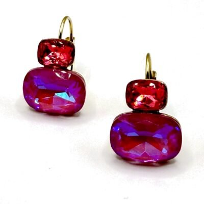 Boucles d'Oreilles Dormeuses Cristal Rose