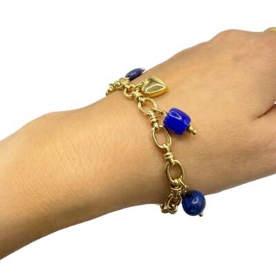 Bracelet Breloques Cœur Perles Bleu Marine