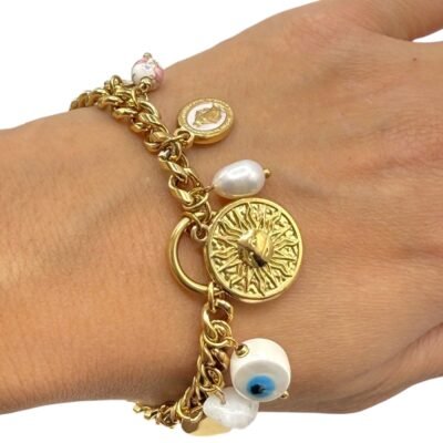 Bracelet Charms Soleil Œil Bleu Perle