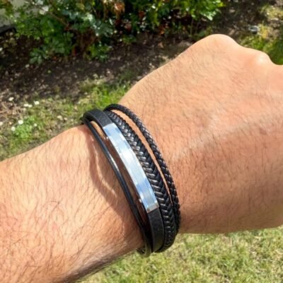 Bracelet Homme Cuir Noir Tressé