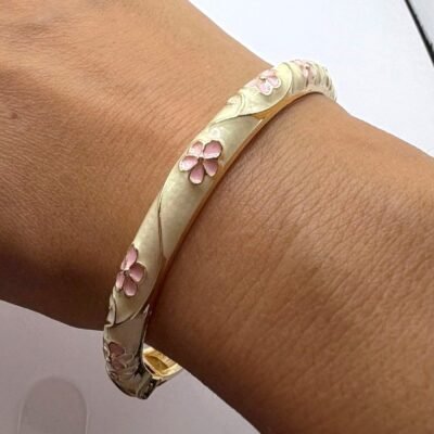 Bracelet Jonc Émaillé Fleurs Roses