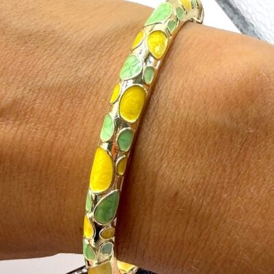 Bracelet Jonc Émaillé Mosaïque Jaune et Vert