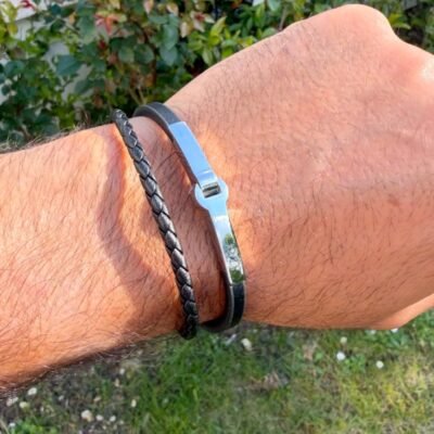 Bracelet Jonc Homme Cuir Noir